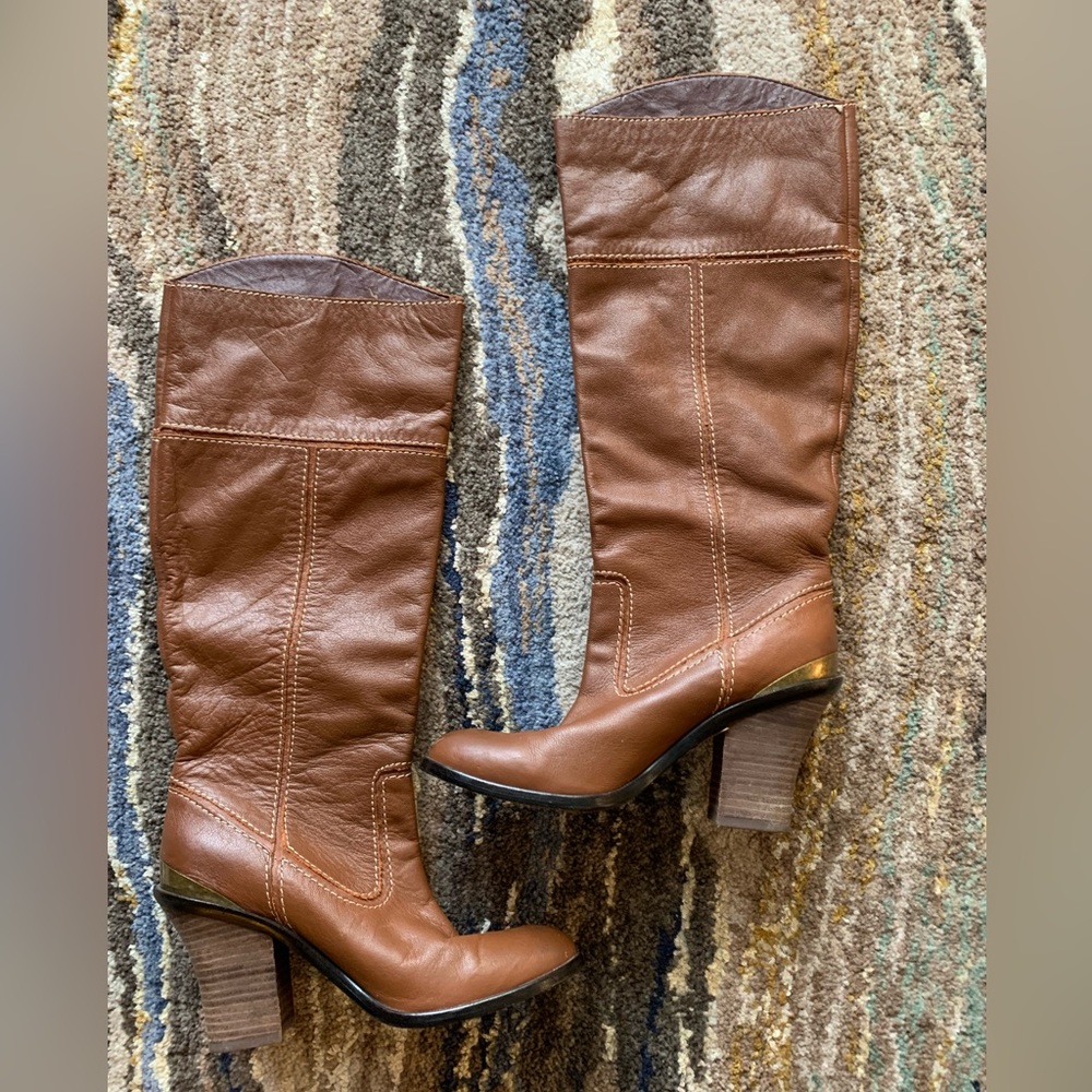 Lucky Brand Boots Size 5.5 Brown Leather with Tan Stitching